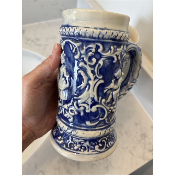 Vintage‎ Cobalt Beer Stein Set Gerz-style Unmarked Victorian Couple Cherubs EUC - Picture 11 of 15